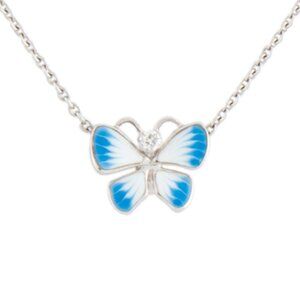 Christian Dior White Gold & Lacquer Butterfly Necklace